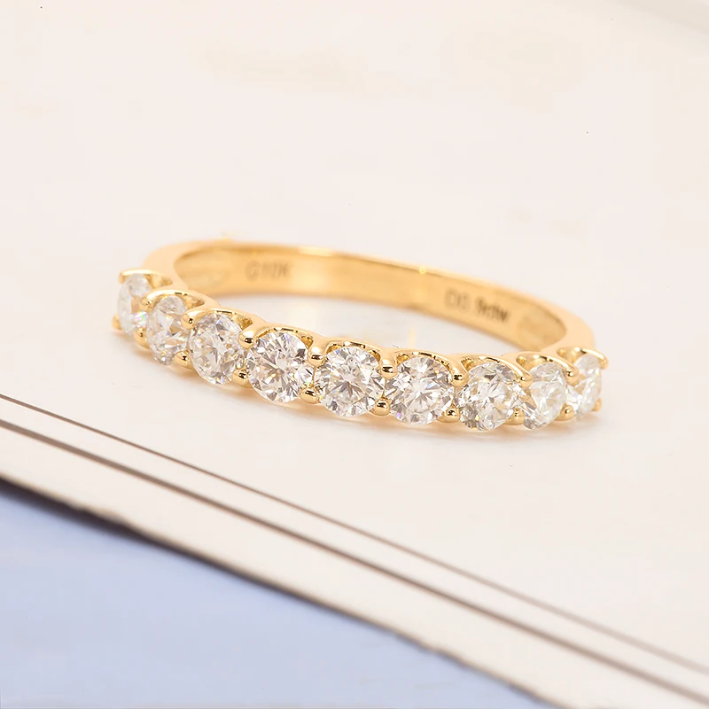 14k Yellow Gold Round Excellent Cut 0.1ct each Total 0.9CTW DEF VS-VVS Lab Grown Diamond Ring for Girls Cocktail Jewelry