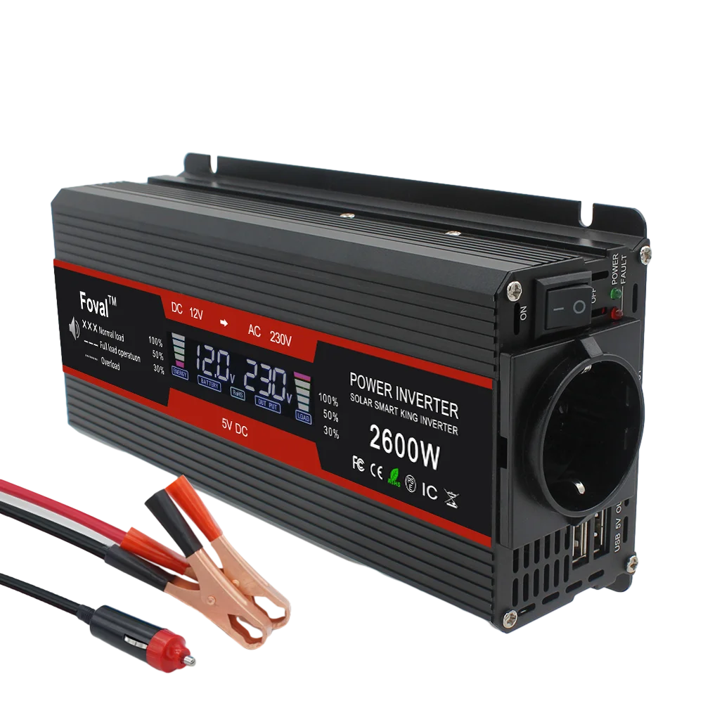 Omvormer 1500 W/2000 W/2600 W LCD-scherm DC 12 V naar AC 220 V Solar 2 USB Auto Transformator Converteren EU Socket Gemodificeerde Sinus