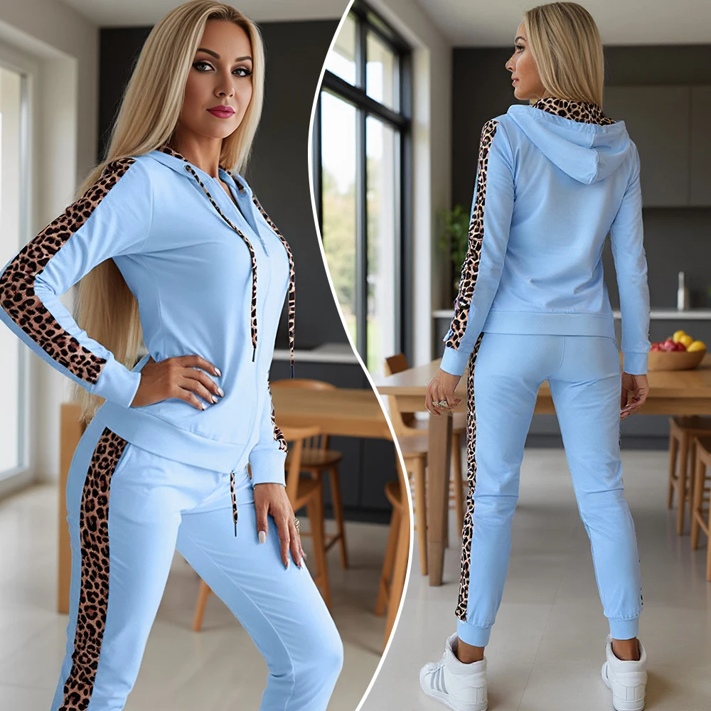 Women's Sets Autumn Winter 2025 Leopard Print Hoodies Sweatshirt And Sweatpants Causal Suits