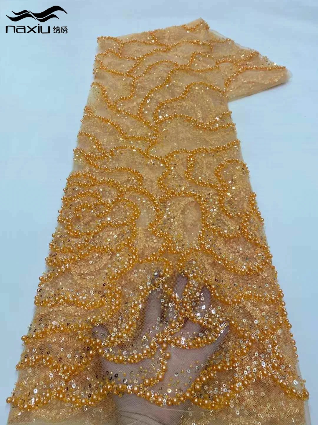 

Madison Luxury African Lace Fabric Sequins Beaded Embroidery Nigerian 2025 High Quality French Tulle Lace Fabric For Bridal Sew