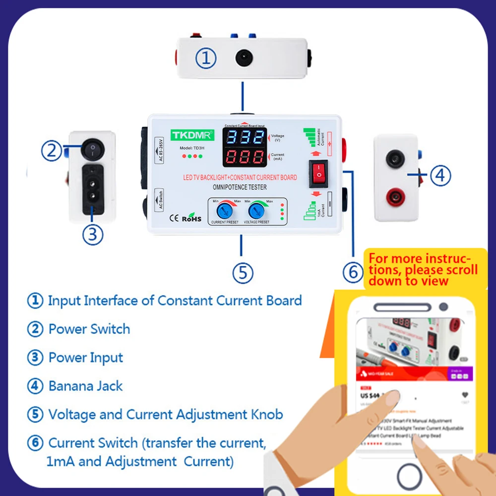 TKDMR 0-330V Smart-Fit Manual Adjustment Voltage TV LED Backlight Tester Current Adjustable Constant Current Board LED Lamp Bead