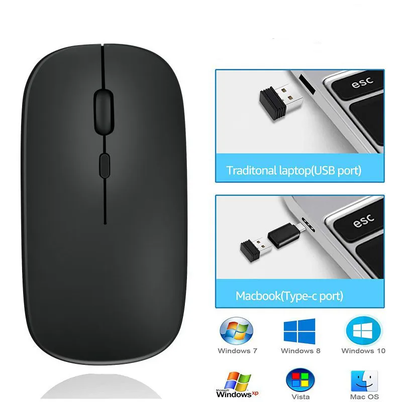 Slim Wireless Mouse 2.4GHz Optical Mice 1600DPI Gamer Office Quiet Mouse Ergonomic Design Mice With USB Receiver For PC Laptop