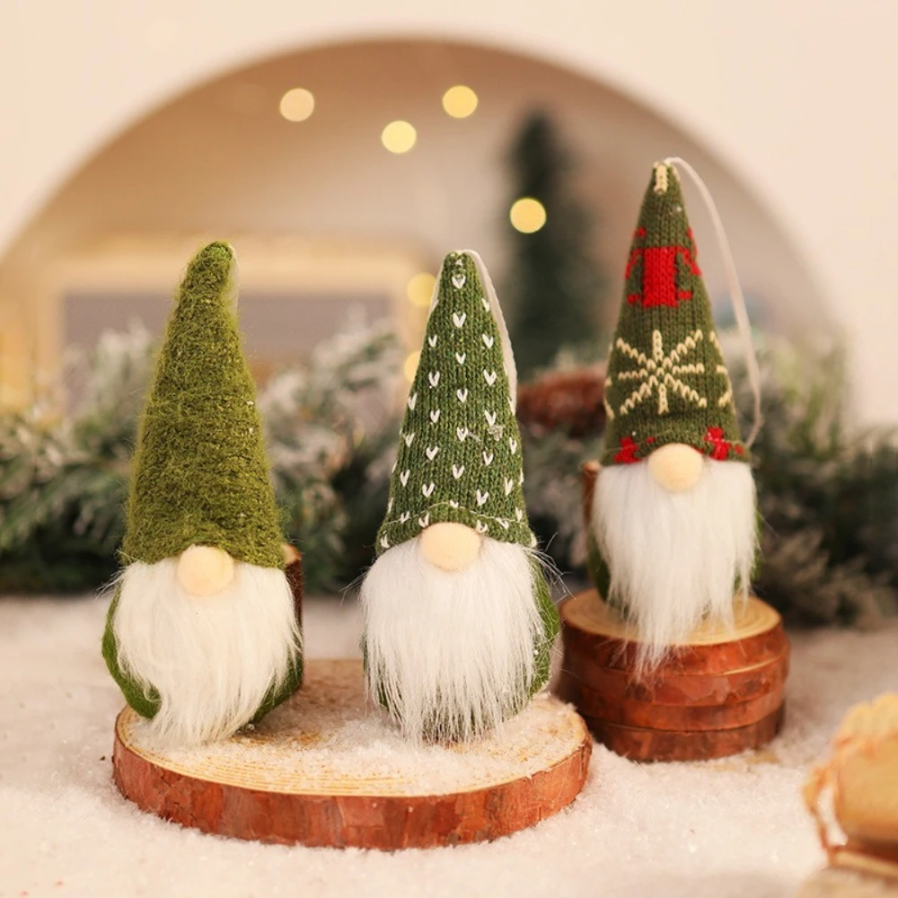 2pcs Christmas Forest Decoration Gnome Doll Snowflake Knitted Hat Santa Faceless Doll Pendants New Year Ornaments for Home