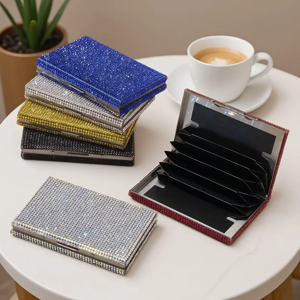 Sparkling Women's Card Bag Portable Luxury Bling Crystal Card Wallet Waterproof Dust-proof Card Storage Box Trip Essentials