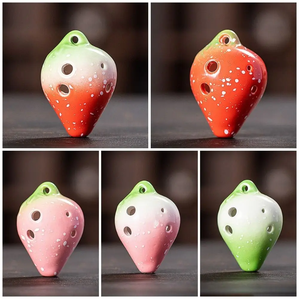 6 Hole Ocarina Cute Color Ceramic Strawberry shape C Tone Flute Wind Musical Instrument Portable Beginners Kids Music Instrument