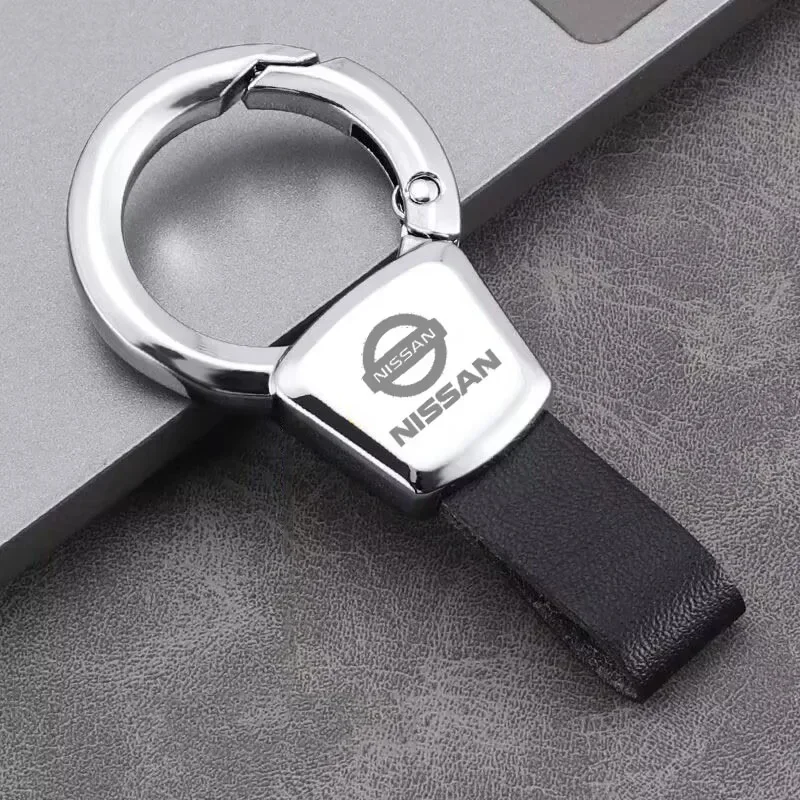 For Nissan Car Logo Leather Key Chain Fashion Keyrings Holder Tiida Teana X Trail Almera Qashqai J10 J11 Leaf Juke Business Gift