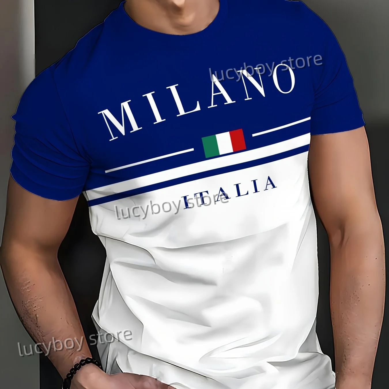 Men MILANO ITALIA  Print  American Style T-Shirt Man Short Sleeve Round Neck sport Tee Vintage Basketball T-shirt Men Clothes image 4
