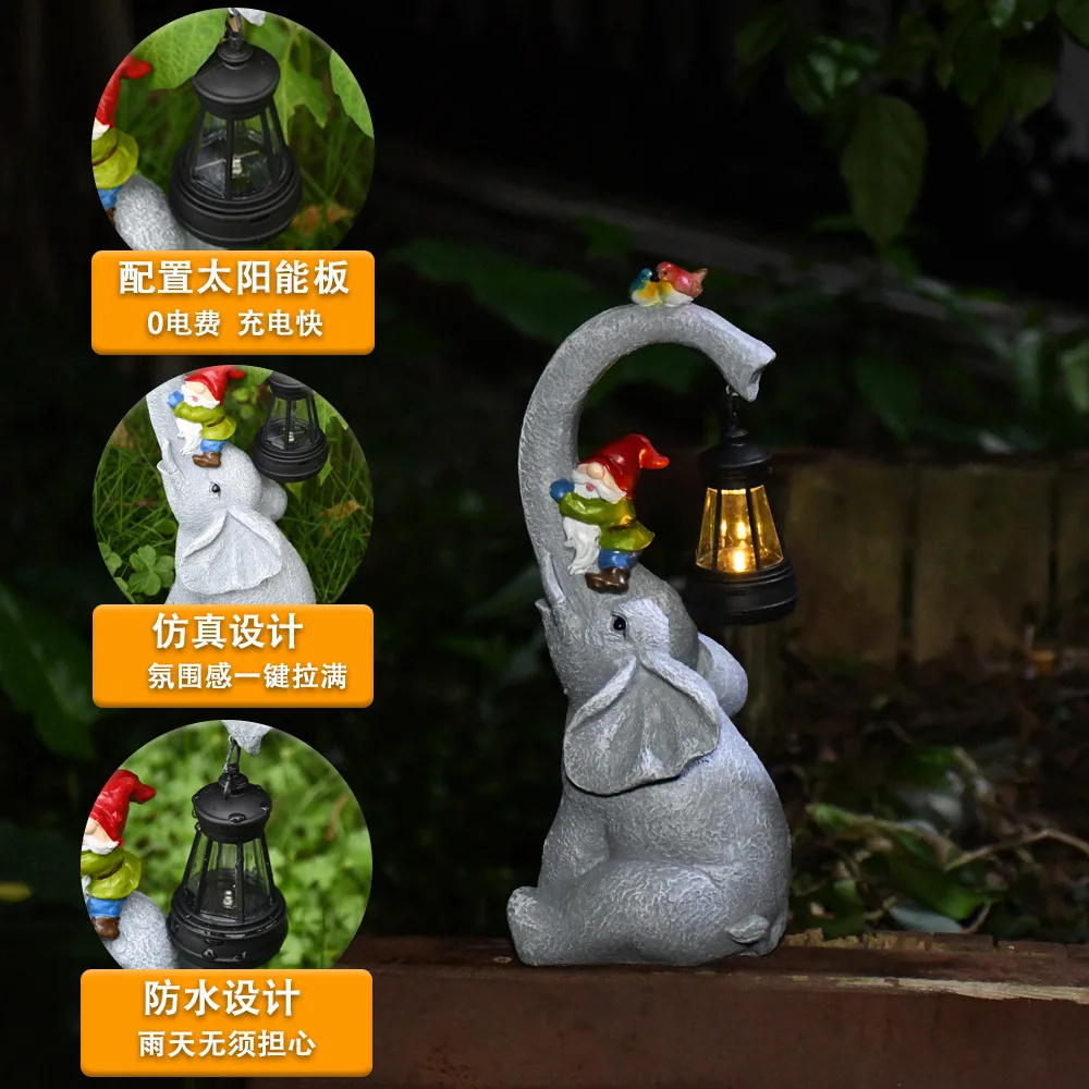 

Solar Powered Lamp Elephant Elf Lantern Animal Resin Handicraft Ornament Garden Decoration Creative Outdoor Light Decoration