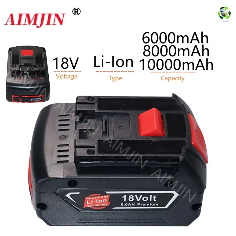 AIMJIN 6/8/10Ah BAT610G Replacement for Bosch 18V Battery BAT609 BAT618G BAT619 BAT621 BAT620 Cordless Power Tools LED Indicator