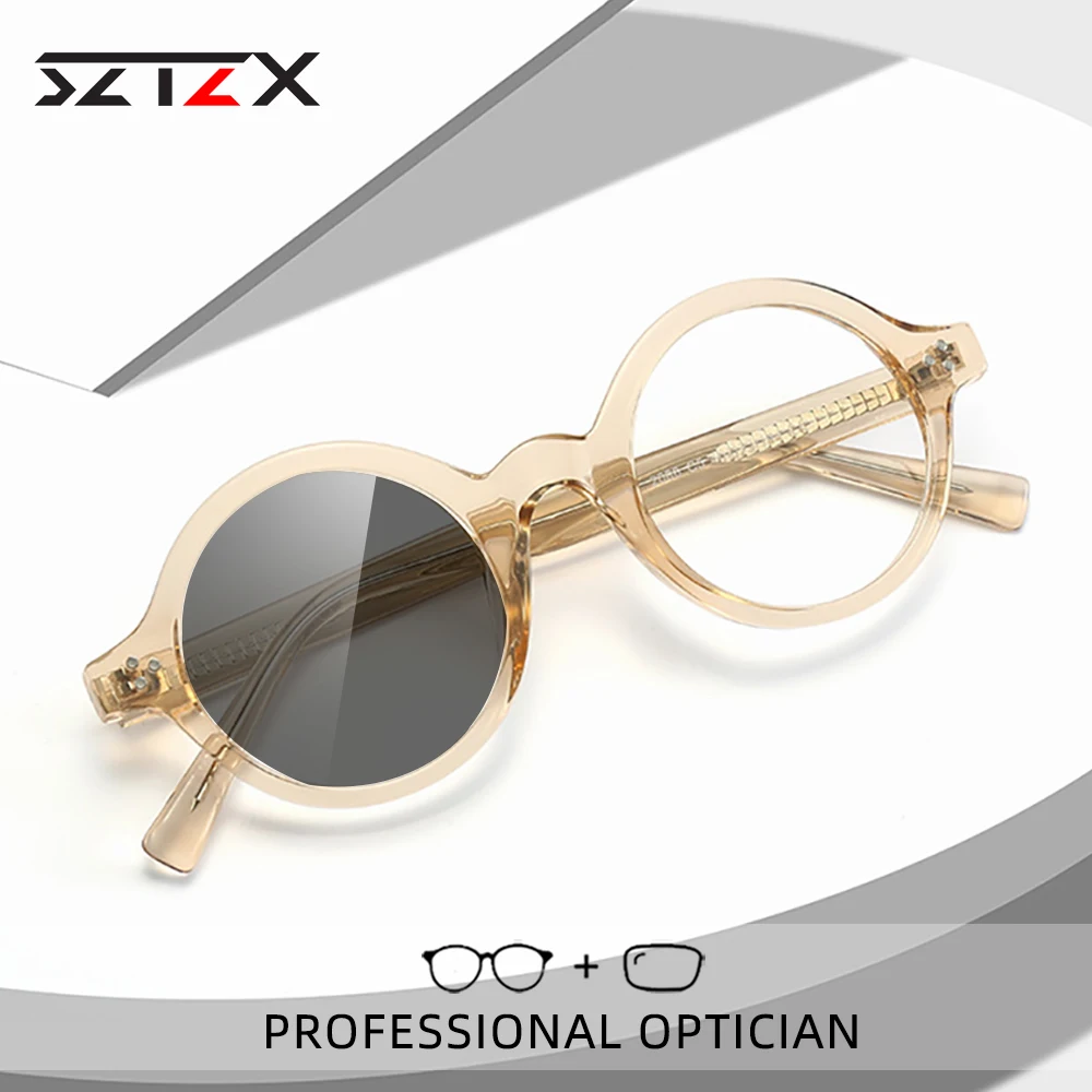 SZTZX Classic Round Photochromic Anti Blue Light Reading Glasses Women Men Myopia Hyperopia Prescription Optical Eyewear PF2086