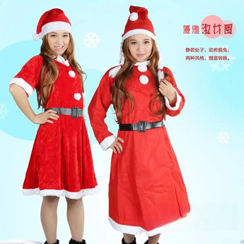 Golden Velvet Santa Outfit Non Woven Suit Matching Hat For Adult Male Female Christmas Stage Display Pieces