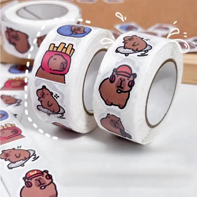 500pcs/Roll Cute Capybara Sticker Waterproof Self-Adhesive Graffiti Aesthetic Decorative Luggage Laptop Cup Phone Diary Book