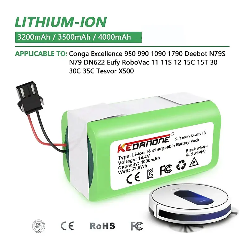14.4V 2600mAh Li-ion Battery For Cecotec Conga Excellence 950 990 1090 Ecovacs Deebot DN621 601/605 Eufy RoboVac 35C i7 V710