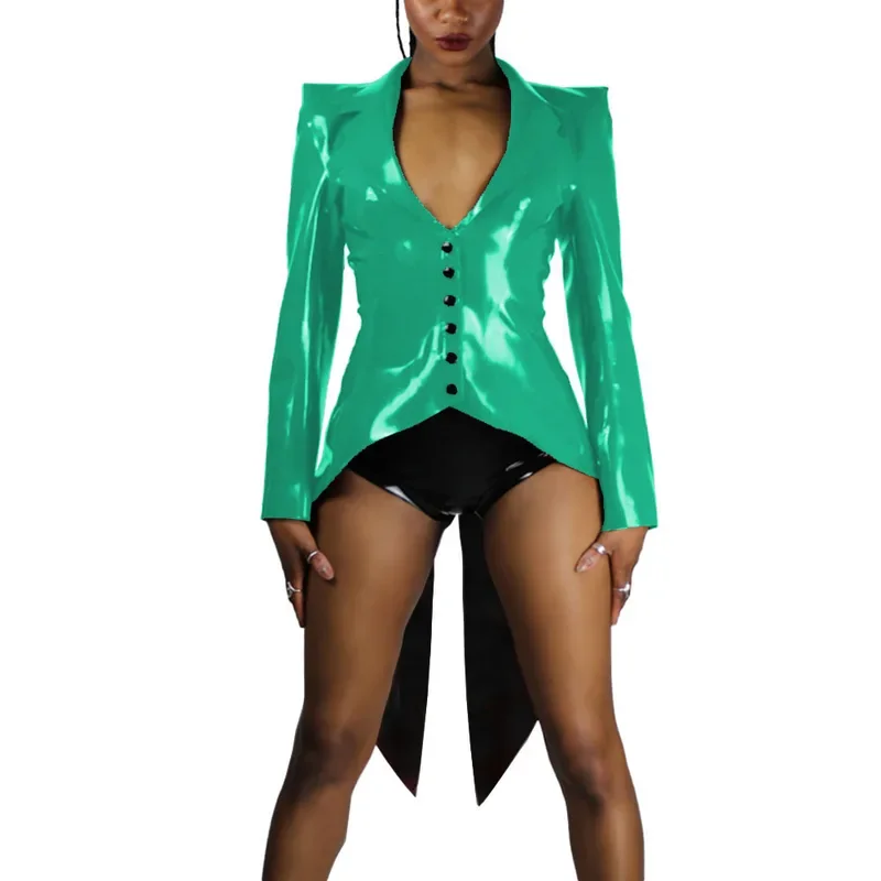 

Glossy PVC leather long sleeve dovetail jacket women Halloween cosplay button-up tailcoat Carnival party tuxedo Clubwear