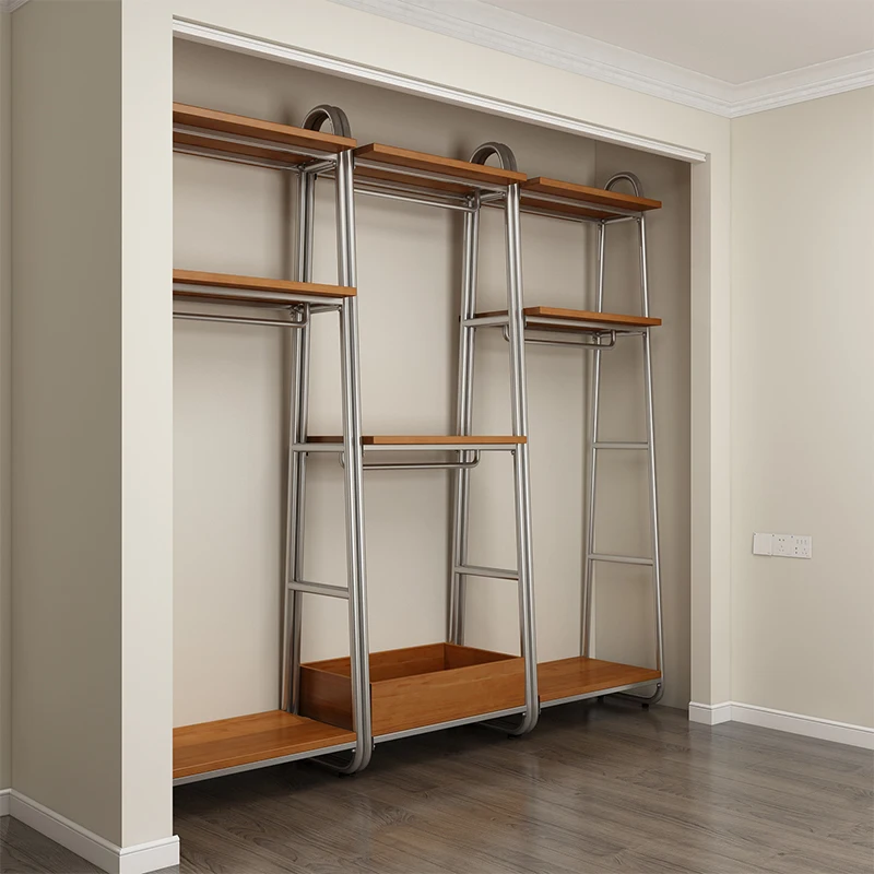 

Metal wardrobe all solid wood 2025 new popular bedroom home wrought iron steel frame structure corner custom cloakroom