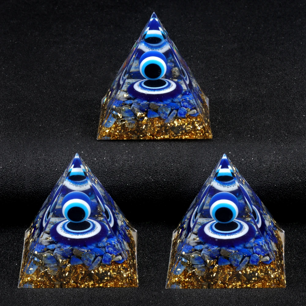 1PC Crystal Stone Pyramid Devil's Eye Lapis Lazuli Dropping Resin Home and Office Desktop Home Decoration Crafts 6x6cm