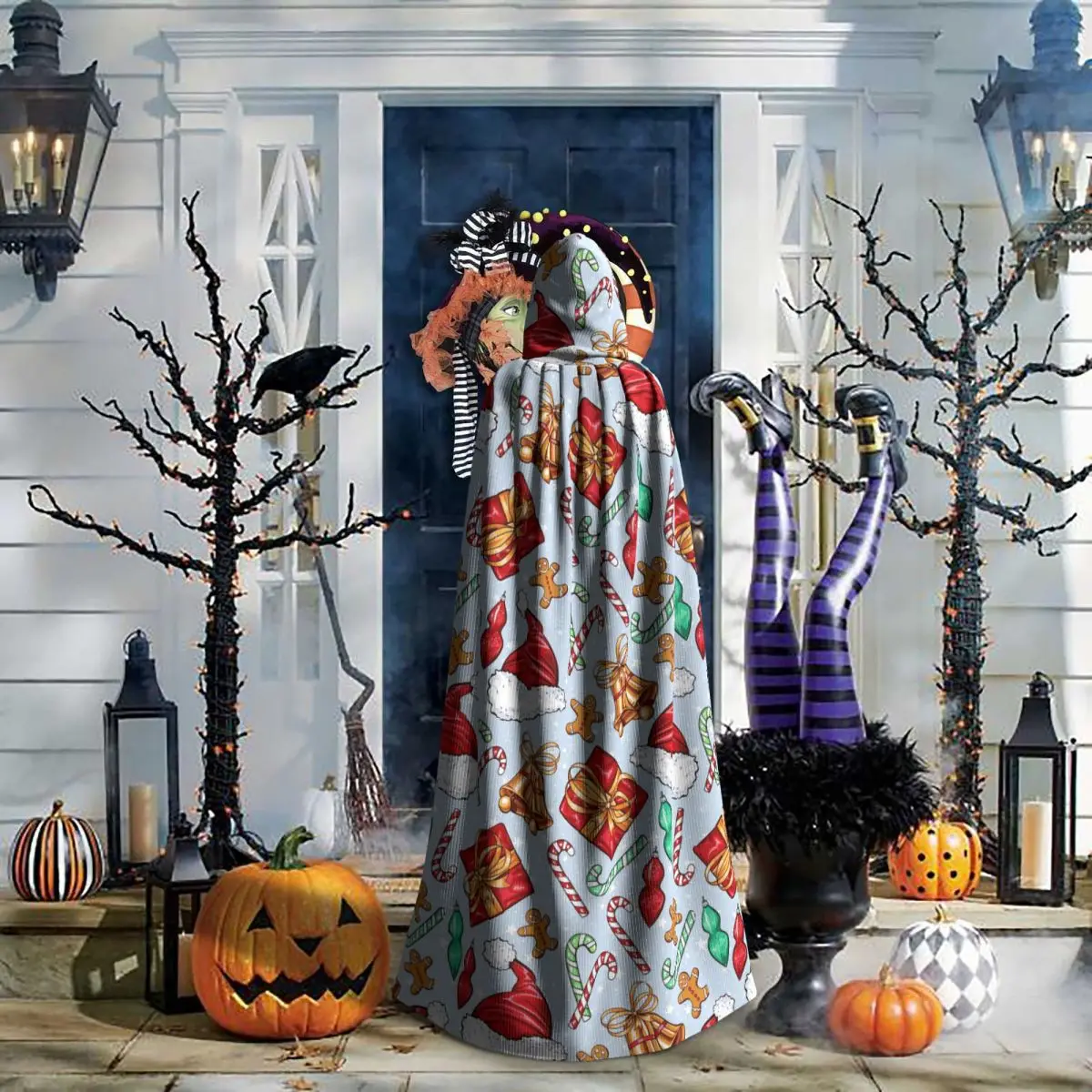 크리스마스 데이 크리스마스 진저브레드 맨 긴 후드 망토 마녀 중세 의상 코스프레 케이프 할로윈 파티 성인 유니섹스