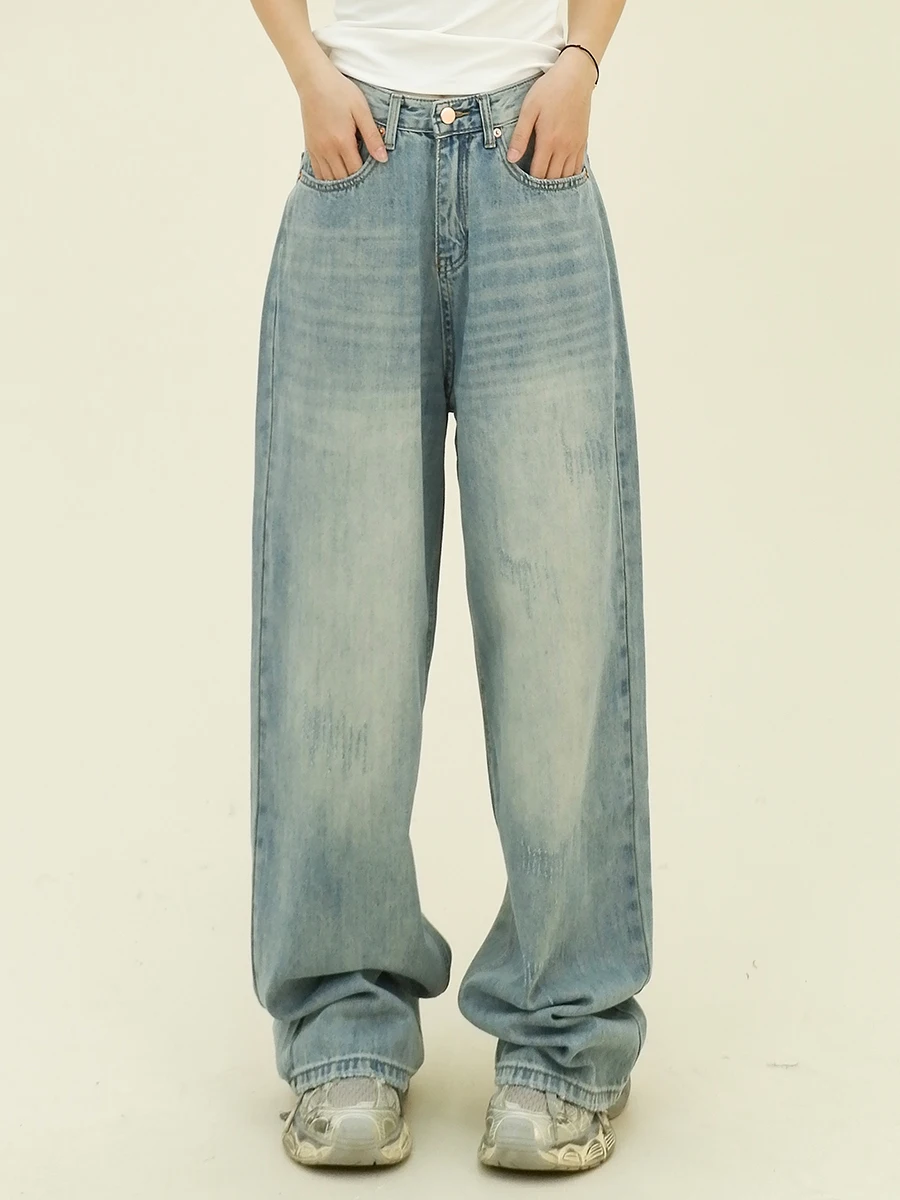 

Washed Denim Jeans for Women in Spring 2024, New Loose Fitting BF American Retro Casual Couple with Wide Legs