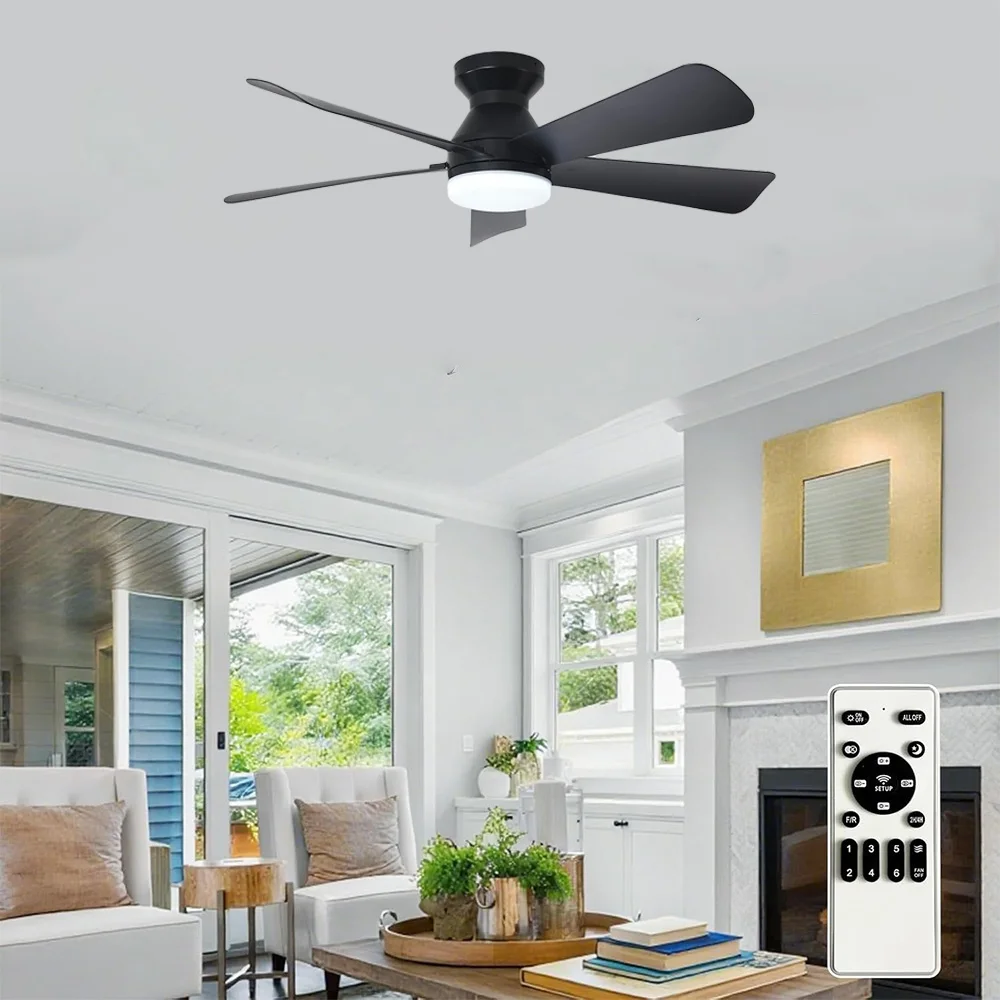 39.76“ Ceiling Fans with Lights and Remote, LED Low Profile Flush Mount Ceiling Fan for Bedroom, Living Room, Patio, 5 Blades