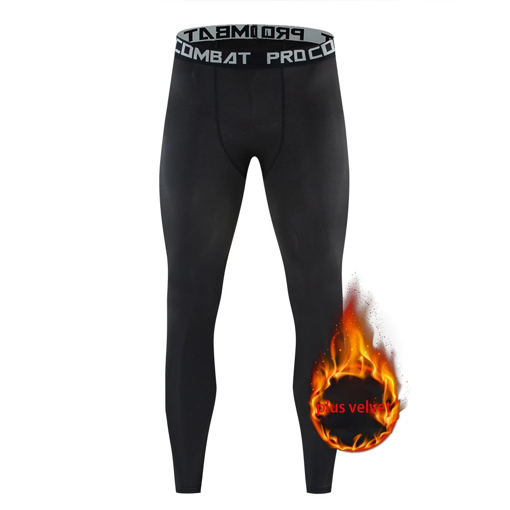 Gym Fitness Long Pants Men's Training Leggings Autumn Winter Plus Velvet Sports Running Quick-Drying Compression Tight Trousers