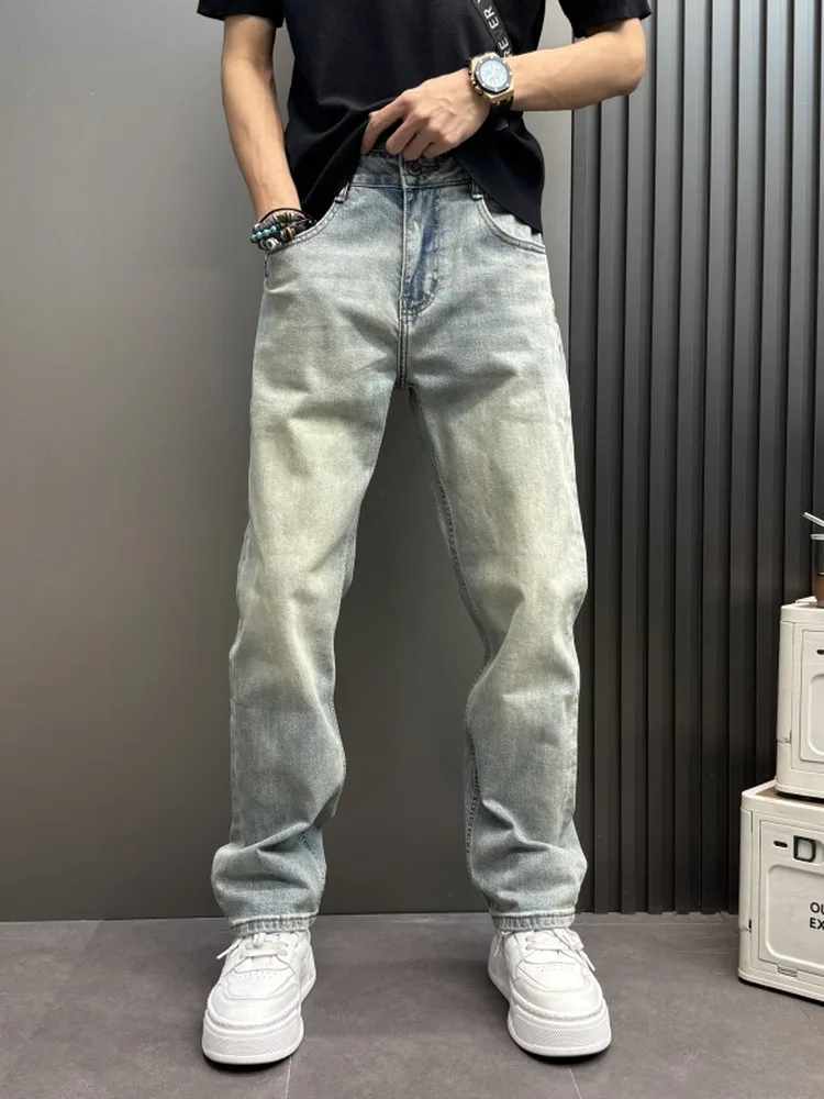 

Slimming Effectiveness Vintage Washed Loose Straight Leg Jeans Men's Fashionable Wide Leg Pants Autumn New Style Bend Knife P...
