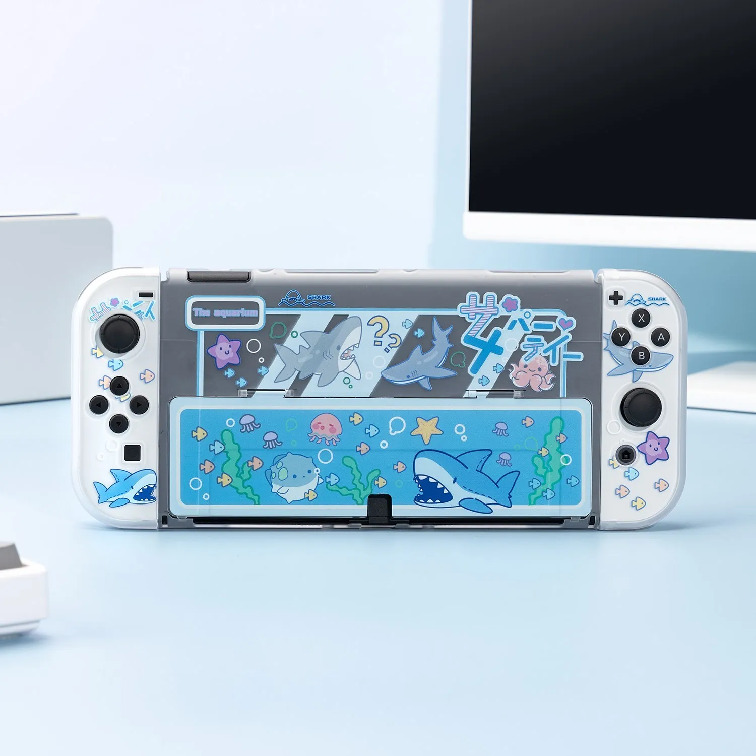 GeekShare-funda protectora OLED para Nintendo Switch, carcasa dura transparente para fiesta de tiburón, Joy-con, nueva carcasa