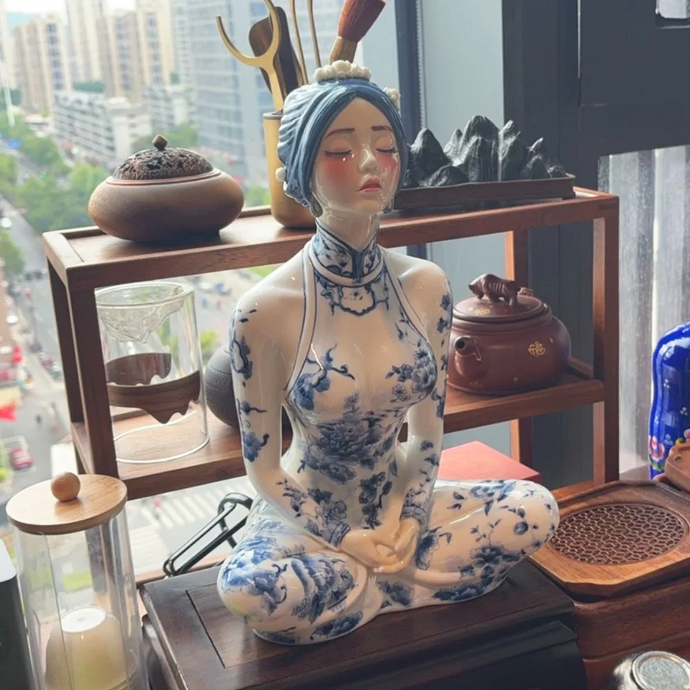 Zen002 Style Sitting Beauty Ceramic Statue, Handmade Master Level Jingdezhen Porcelain Craft, Art Sculpture for Home Decoration