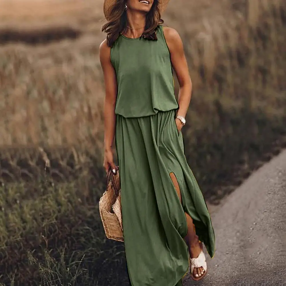 Summer Sundress traspirante poliestere estate Casual Solid Dress donna indumento lavabile in lavatrice Maxi Dress per studente