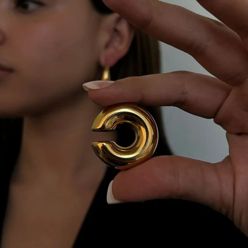 

Joya Love Punk Non Piercing Chunky Earrings For Women Gold Color C Shaped Ear Cuff Statement Daily Wear Jewelry