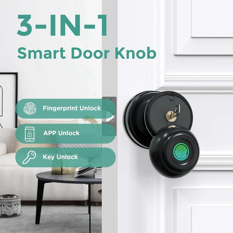 Smart Door Knob,Tuya Door Lock  Great For Bedrooms, Apartments Offices, Hotels With App Control 1Set