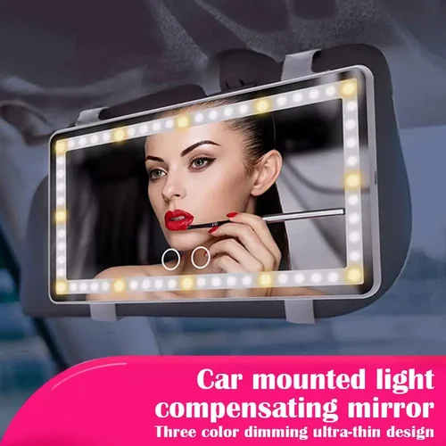 Imagen 1 del producto Parasol para coche, espejo de tocador, espejo cosmético recargable, 3 modos, espejo de maquillaje con visera, 60 luces LED con Clip regulables