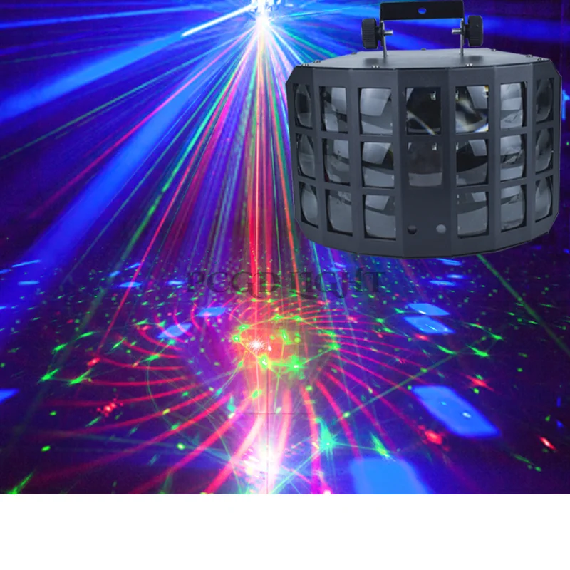 Três camadas borboleta led laser feixe de luz do projetor música dj equipamentos humor magia luz controle de som luzes clube para a fase bat