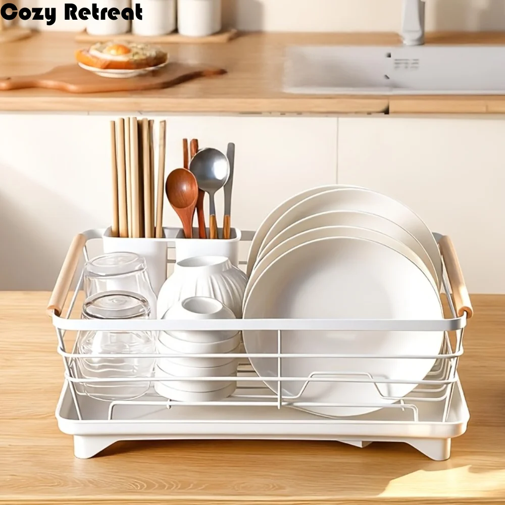 

Double-layer Kitchen Dish Drying Rack with Drain Tray Ventilated Kitchen Dish Drainer Metal Removable Plate Rack Countertop