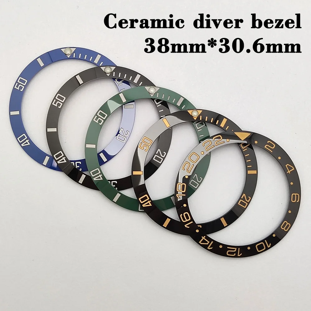 watch bezel 38mm*30.6mm high quality insert ceramic bezel Replace Watch accessories module Blue luminous fit diver watch bezel
