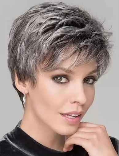 Synthetic Hair Women Classic Short Wigs Layers Curly Grey Wig