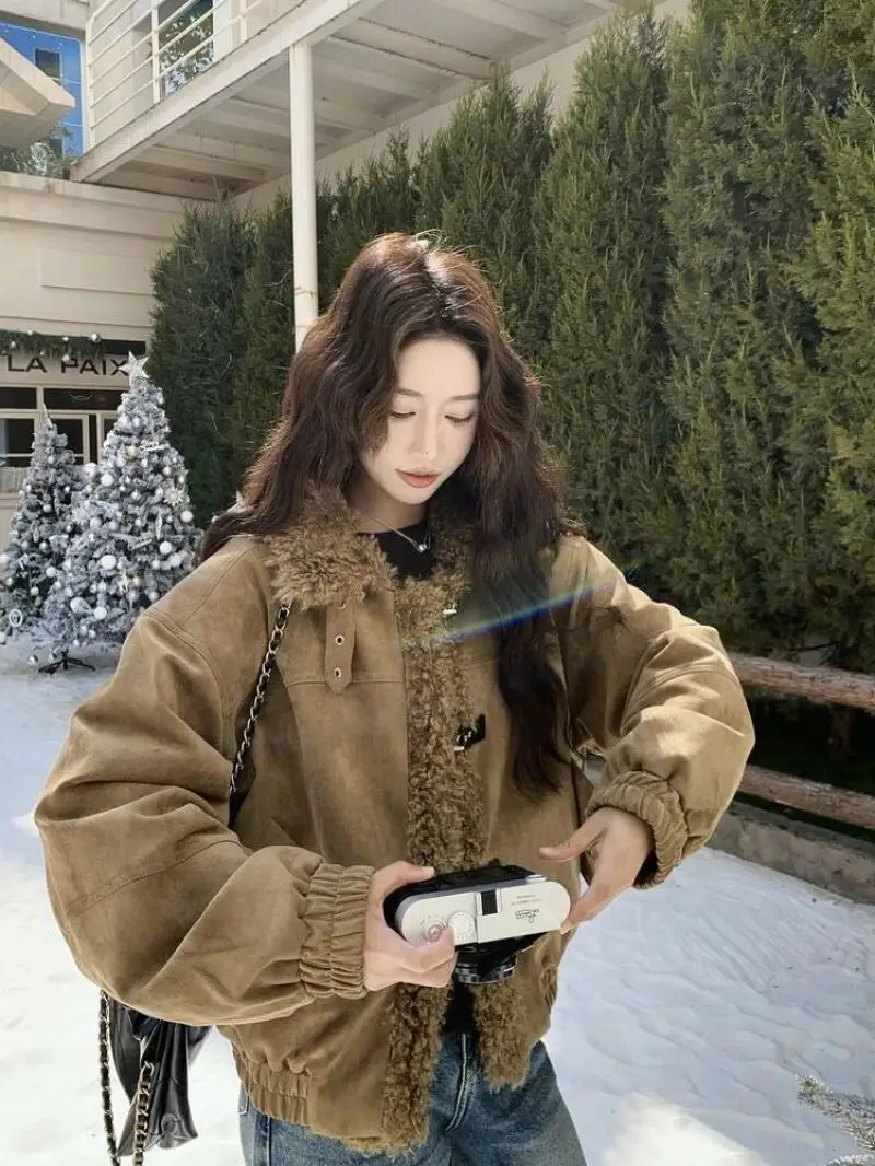 

Women's Winter Coat American Workwear Style Parka Lamb Wool Quilted Jacket Women Winter New Warm Elegant Cotton Coat For