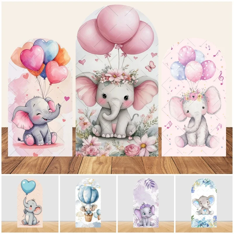 

Newborn Baby Shower Arch Cover Backdrops Flowers Cartoon Sweet Cute Elephant Girls Birthday Party Decor Photography Background