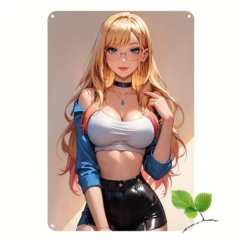 CIFBUY Anime Girl Portrait Metal Tin Sign, Cute Blonde Girl Wall Decor, Vintage Aluminum Poster Plaque for Home Bar Wall Art