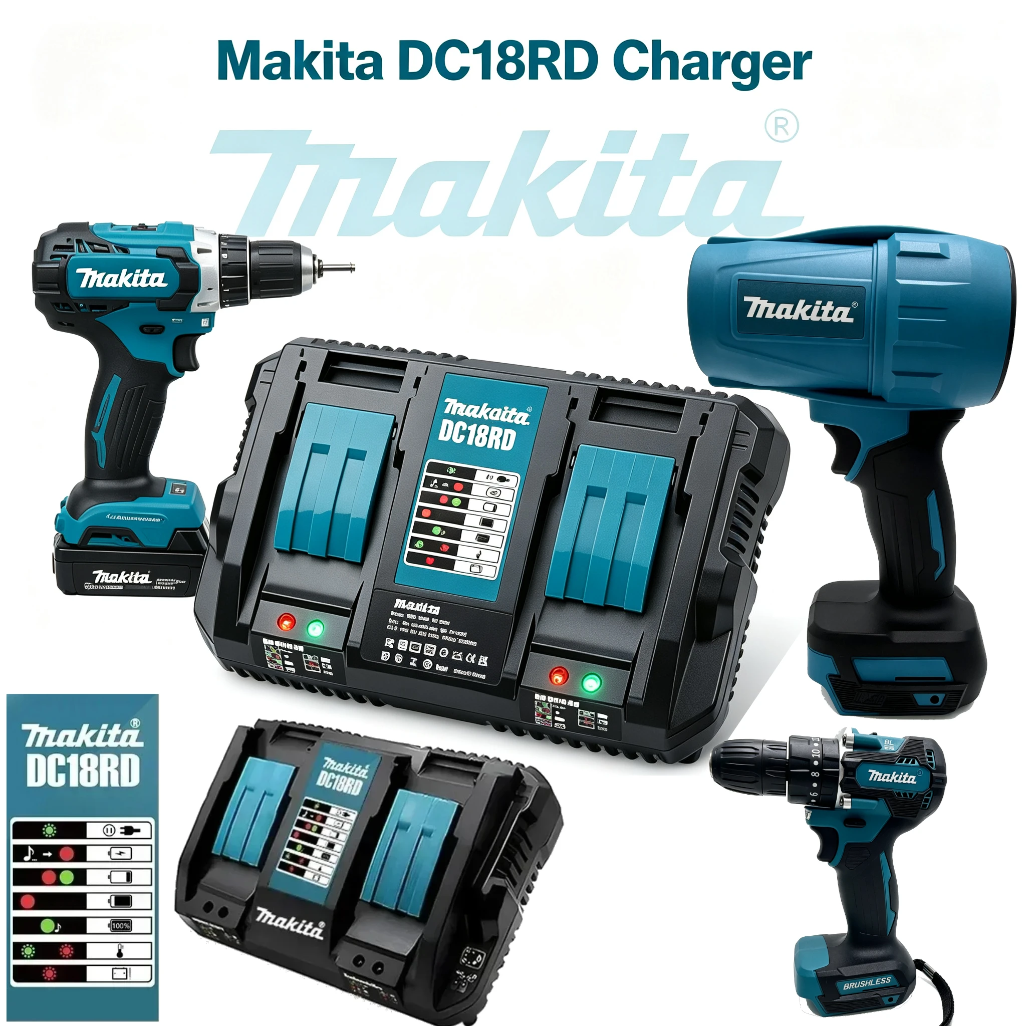 Makita Original DC18RC DC18SD Dual Charger,Economical 18V BL1860B Charging Dock for DHP487,Home‑Use Blower and Pruning Shears