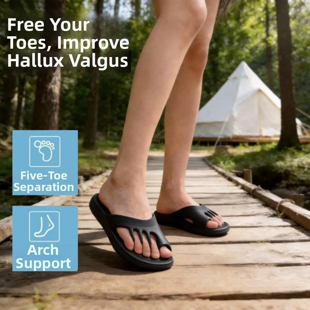 Improvement of Toe Valgus Five-Toe Slippers Massage Thick Sole Split-Toe Flip Flops Arch Support Five Toe Separation