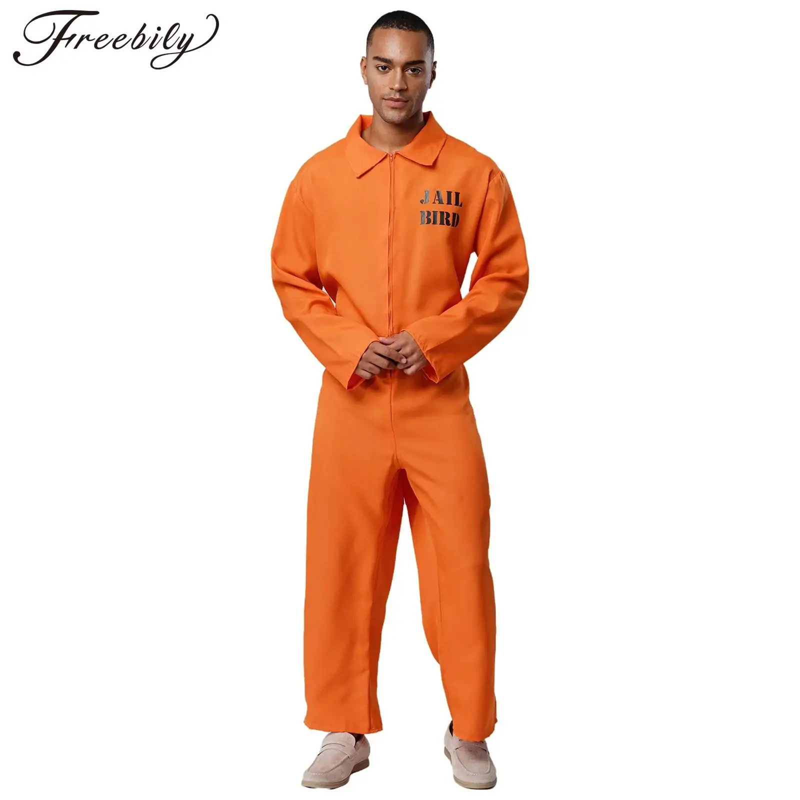 גברים נשים מסיבת נושא הלווין תחפושת קוספליי של אסיר עם שרוול ארוך, כיסוי לפלקטה של אסיר, חליפת קפיצה פלילית