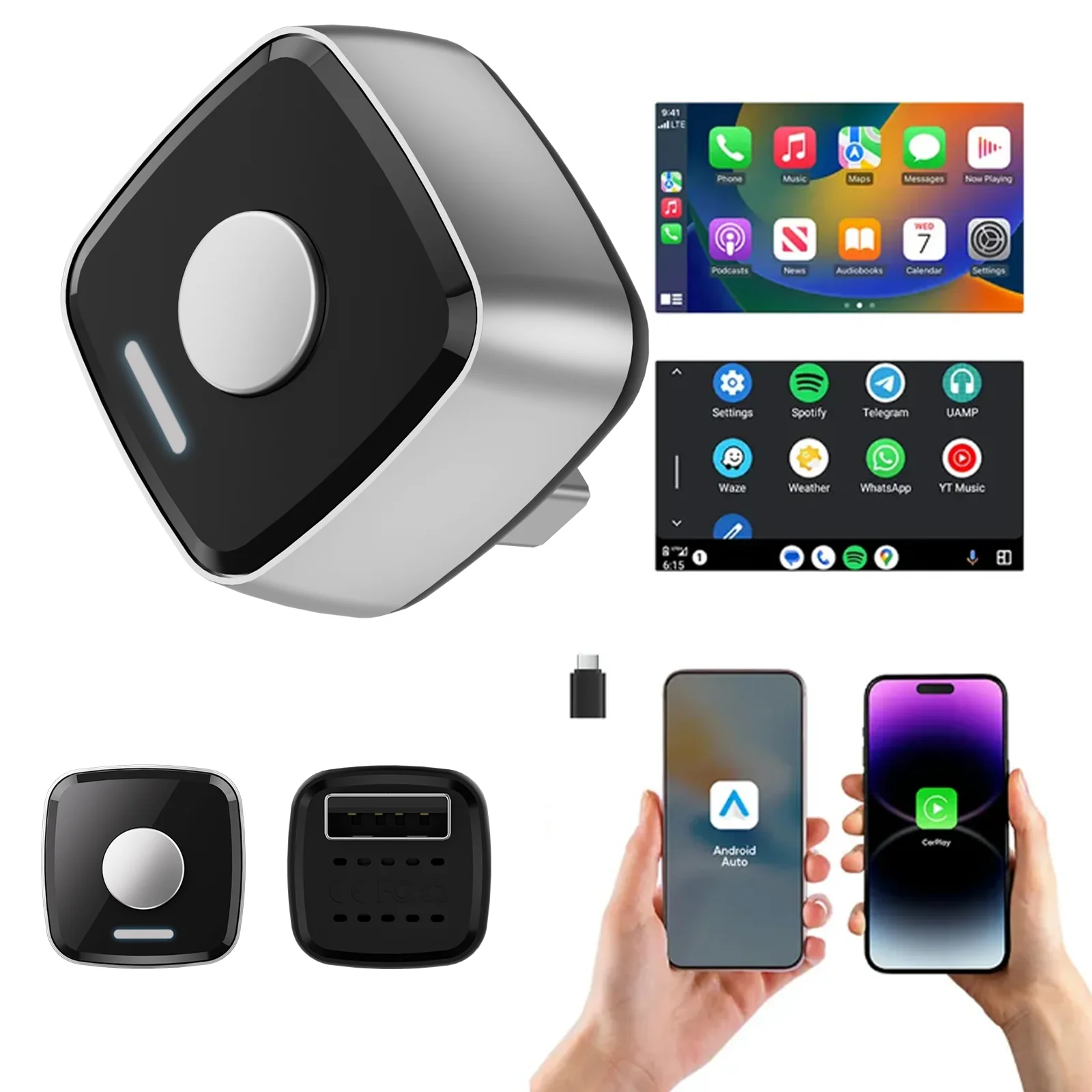 Wireless Carplay Adapter for iPhone & Android, Plug&Play Wired  to Wireless Carplay, Dual Wireless Carplay & Android Auto
