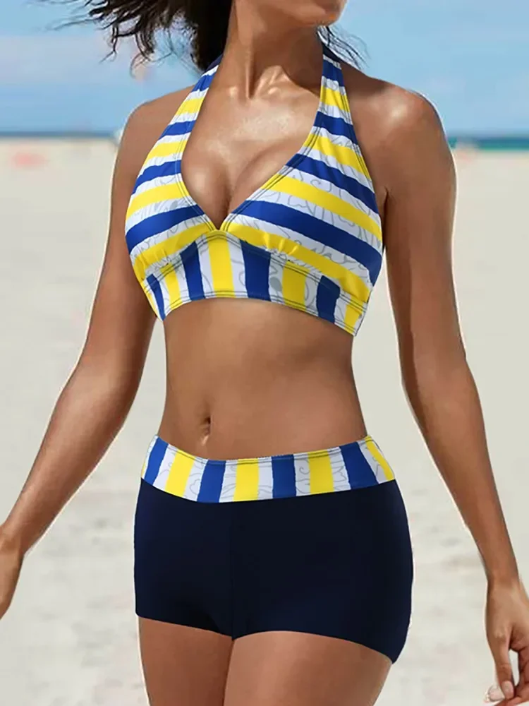 2024 Nowy Seksowny Strój Kąpielowy z Wysokim Stanem Damski Letni Dwuczęściowy Zestaw Bikini Kostium Kąpielowy Damski Strój Plażowy
