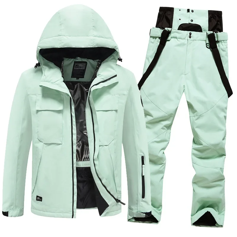 New Warm Ski Suites 2024 Woman Thicken Cotton Skiing Tracksuit Man Snowfield Sport Waterproof Jacket Pants Loose Winter Clothes