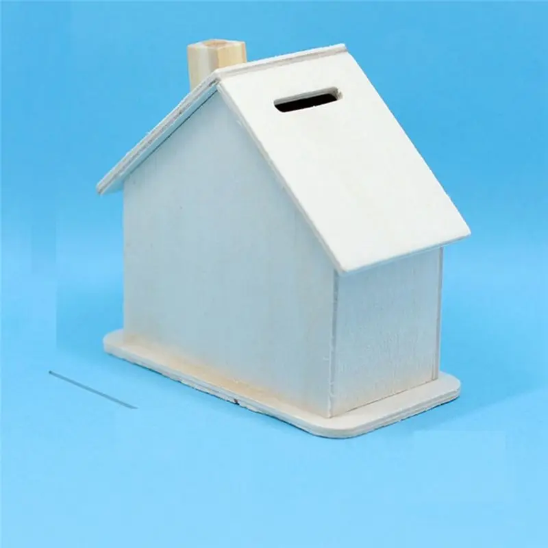 AT19-DIY Wooden Piggy Bank Children's House Piggy Bank Decoration Assembly Craft Kit Unfinished Blank Piggy Bank Birthdaygift