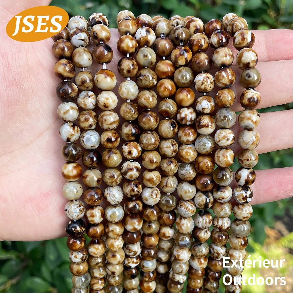 JSES Natural 8mm Fiery Agate Round Loose Spacer Stone Beads for Jewelry Making DIY Bracelet Necklace Handmade Gifts Accessories