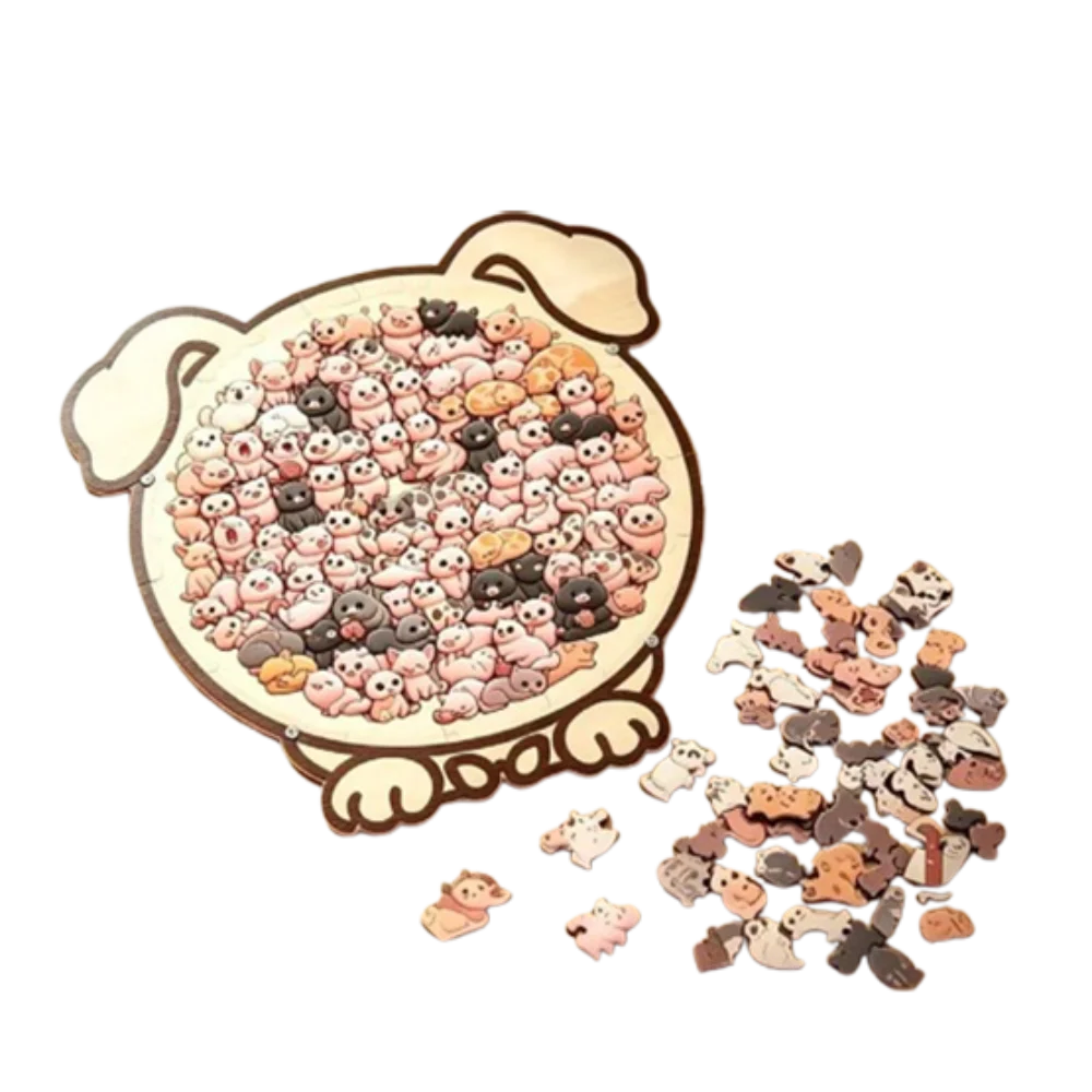 Brain Burning Cat Wooden Puzzle Animal Puzzle Dog Cat-shaped Jigsaw DIY Assembly Home Decor Unique Irregular Puzzle