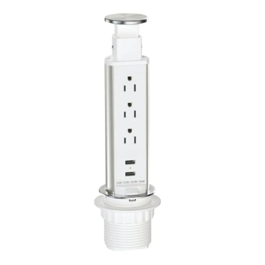 

Pop Up Outlet for Countertop, Receptacle Power Strip with 3 AC Outlet 2 USB Ports, Pull Pop Up Power Socket Outlet, 2.5" Hole R