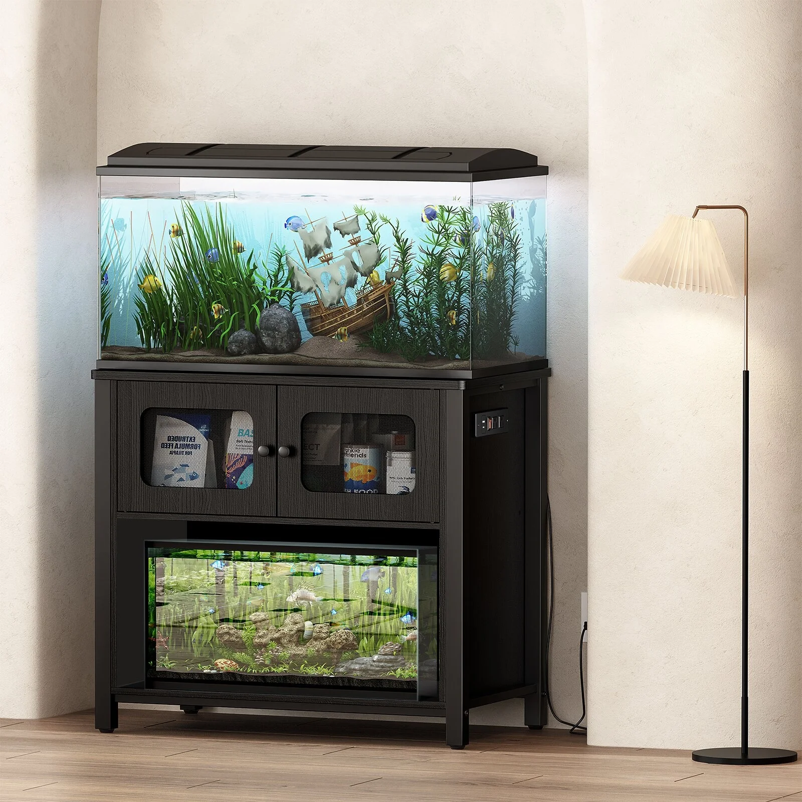 Aquarium Stand w/ Cabinet Storage,Fish Tank Stand, Reptile Tank, Charging Station, Adjustable Feet,Anti-tilt Device 40-50 Gallon