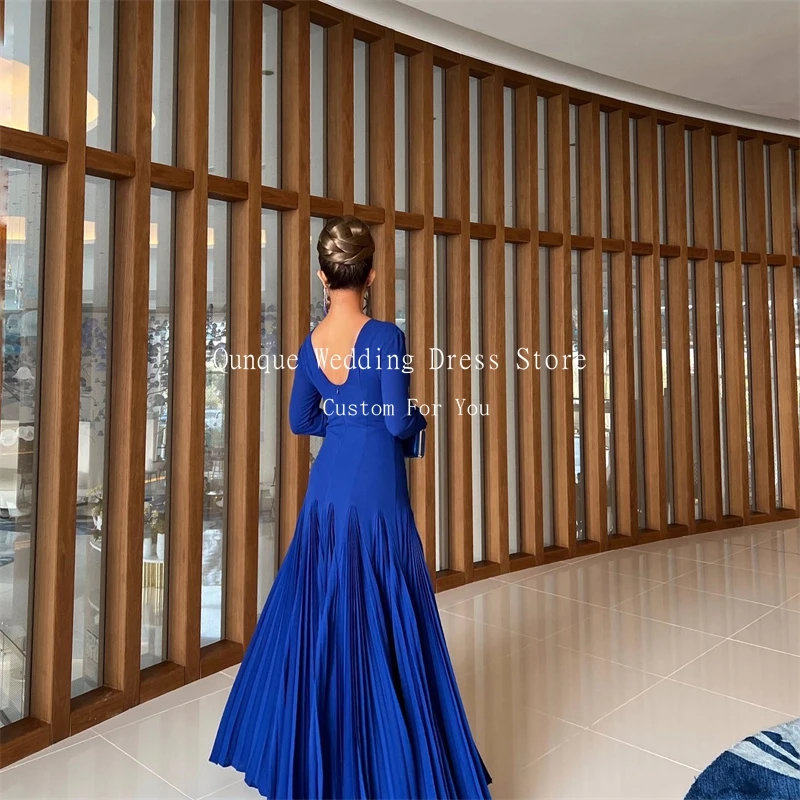 Qunque Dubai Customized Evening Dress Royal Blue Long Sleeves A Line Vestidos De Fiesta Ladies Dresses for Special Occasions